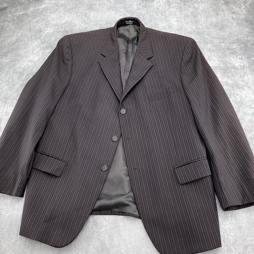 Andrew Fezza Blazer Mens 44S Brown Pinstripe Super 100s Wool Classic Jacket